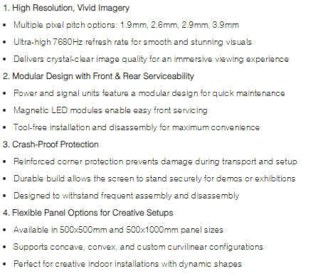 IRB Series Indoor LED Display – 7680Hz High Refresh, 1.9mm–3.9mm Pixel Pitch, Curved Panel Options, Crash-Proof & Tool-Free Modular Design 1