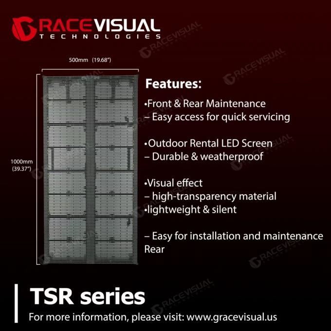 Transparent LED Display mounted on glass facade showing clear visibility through screen