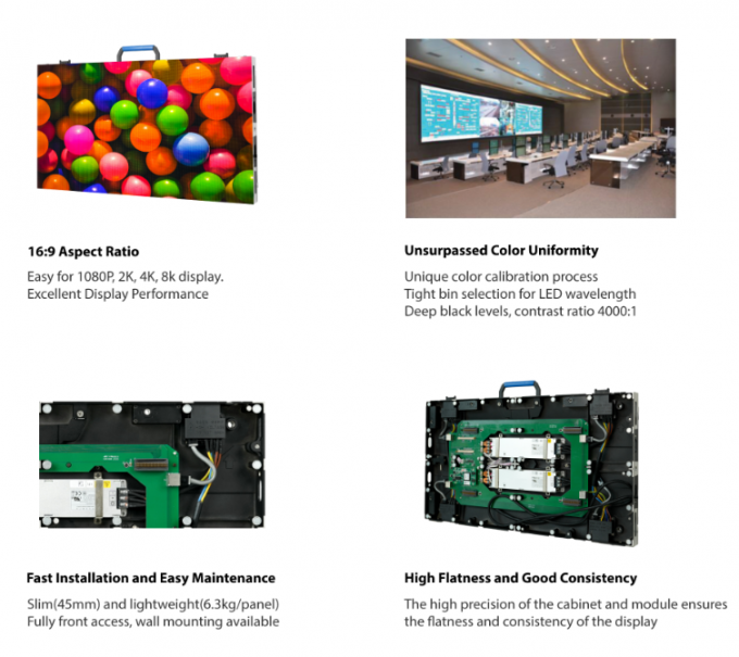16:9 Ultra HD Series LED Display-P0.7-P2.3mm pixel pitch,600×337.5mm cabinet size,7680hz refresh rate,easily achieve 2k, 4k, 8k resolution with SMD, GOB and COB technology 0