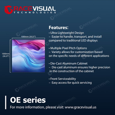 OE Series Lightweight Indoor LED Display – 23.5kg Cabinet, Tool-Free Front Maintenance, Die-Cast Aluminum, Multiple Pixel Pitches, Seamless Heat-Resistant Design