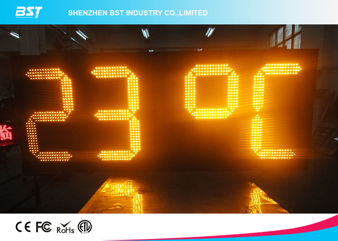 Yellow Outdoor Led Clock Display Timer, Outdoor Led Clock Temperature Display