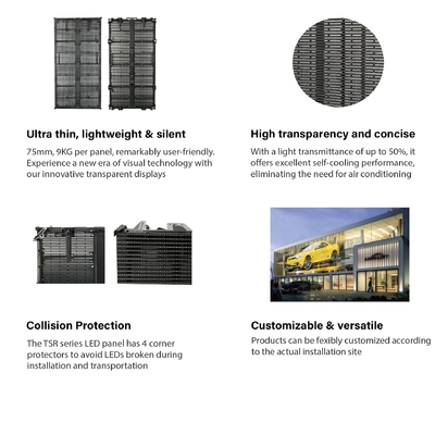 TSR Series P3.9-7.8 Transparent Rental LED Display, die casting panel design, lightweight