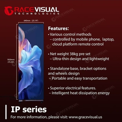 Remote Control IP Series Portable LED Display – 1.2–2.5mm Pixel Pitch Ultra-Slim 35kg Design Mobile Cloud Access IP40/IP21 Rating